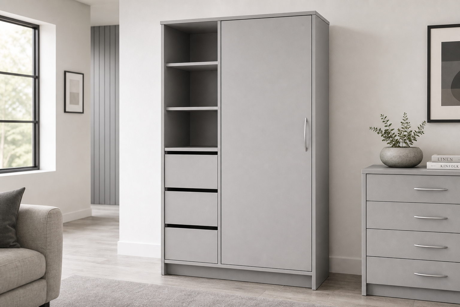 Modern wardrobe and bedroom storage in the showroom